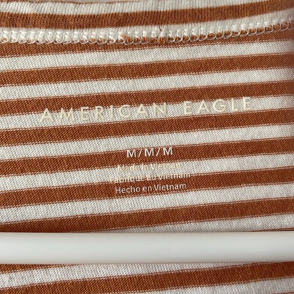 American Eagle White & Tan Striped V Neck Shirt - Picture 2 of 4